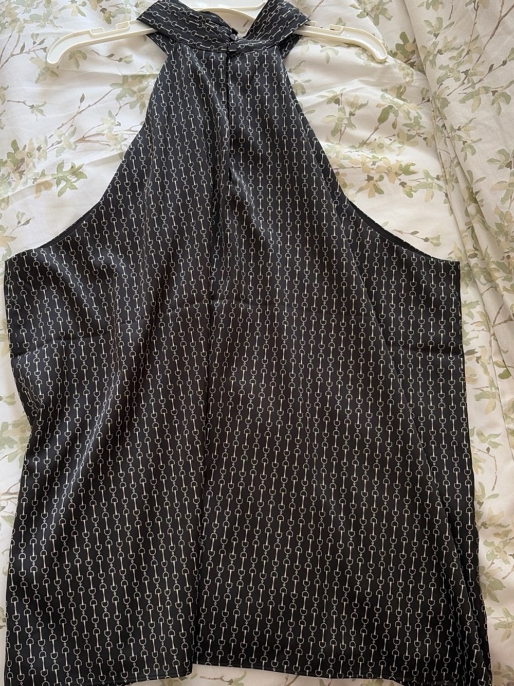 Express Black Halter Tank Top with White Chain Print